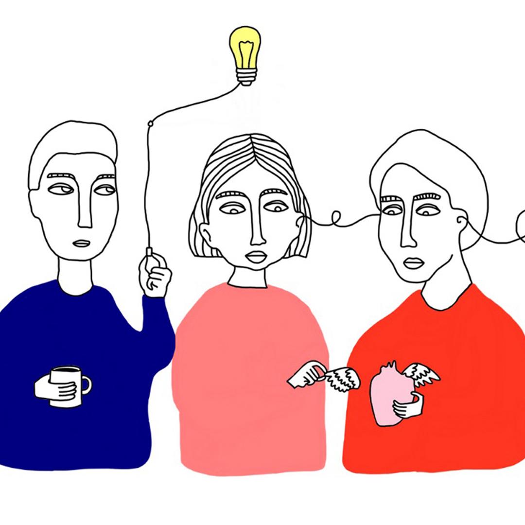 Concept graphic depicting three persons