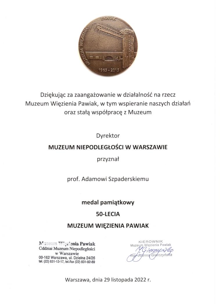 Diploma issued by The Museum of Independence