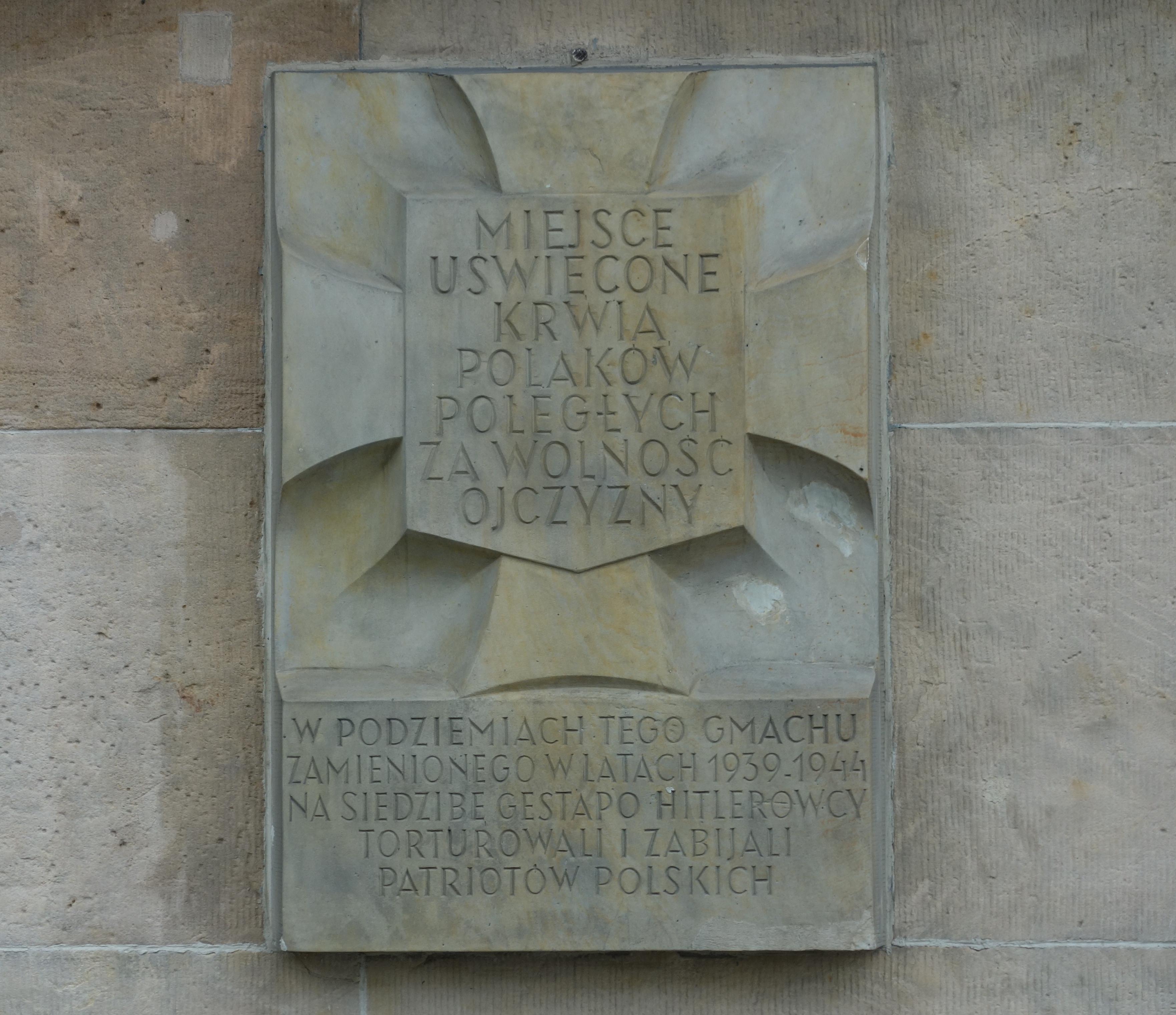 Plaque commemorating Poles murdered by Germans in Warsaw during WWII