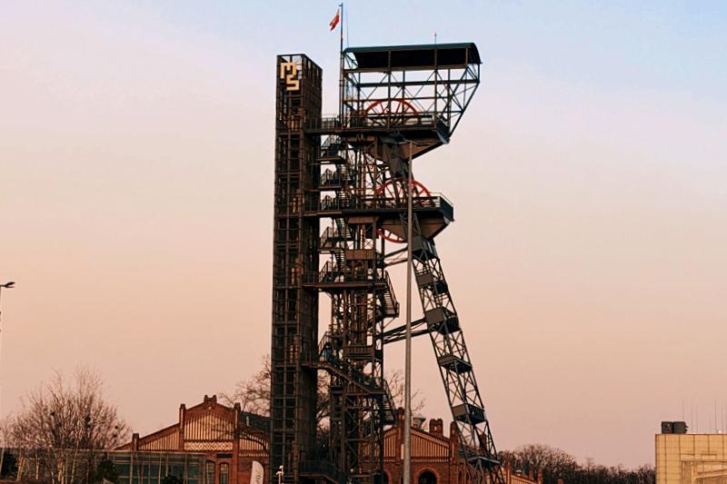 Mine shaft elevator in the historic district of Nikiszowiec in Katowice Poland