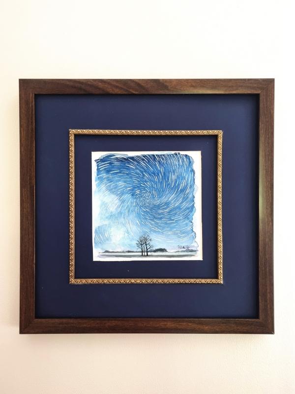 Oil painting by Aleksandra Płocka based on a photograph showing a starry night sky.