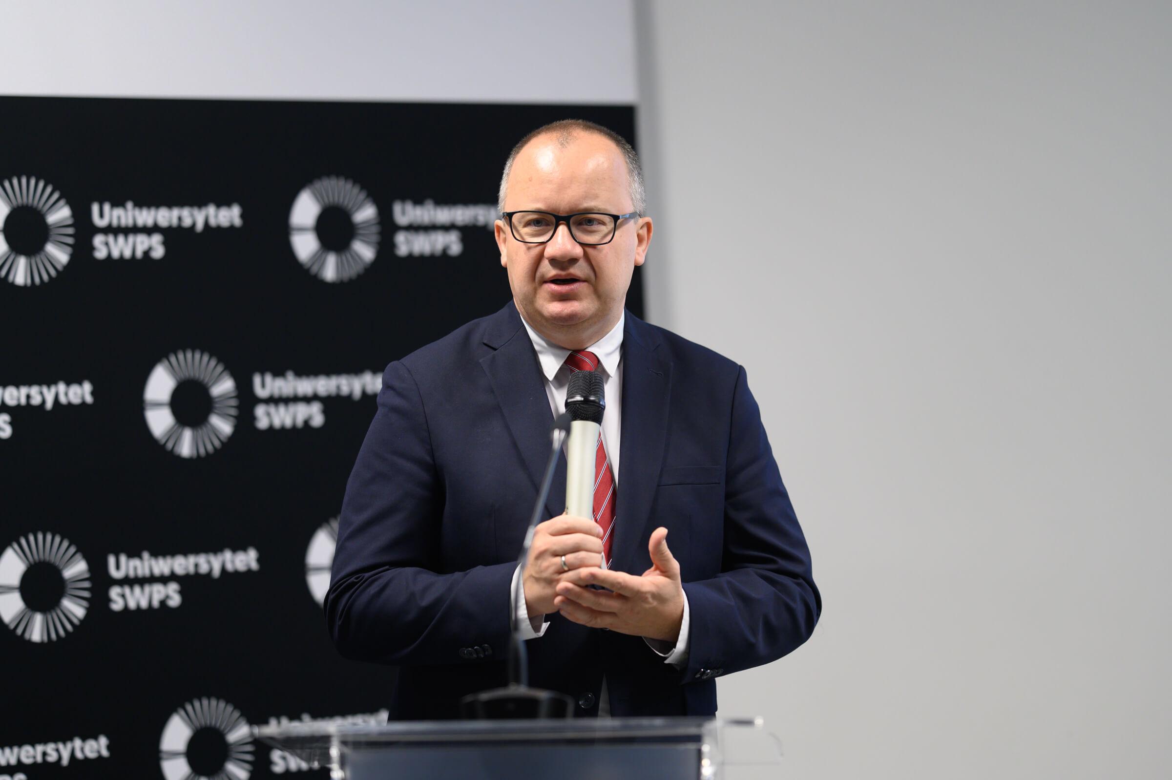 Dean of the Faculty of Law in Warsaw at SWPS University, Prof. Adam Bodnar, gives a speech at the opening of the Vis Moot Bootcamp training in Warsaw, Poland.