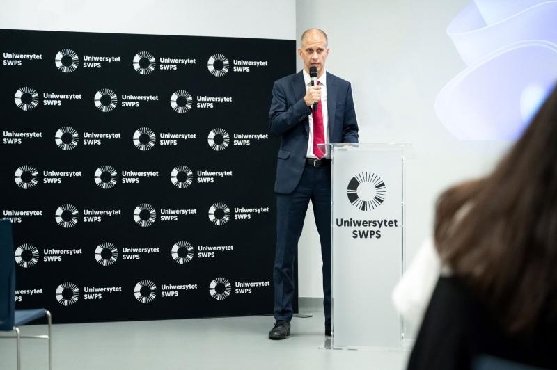 Professor Adam Bodnas gives a speech at the opening of the Vis Moot Bootcamp training at SWPS University in Warsaw