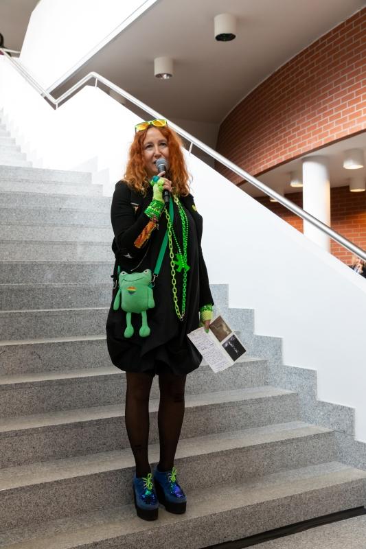 Marta Smolińska speaking at the opening of the exhibition 