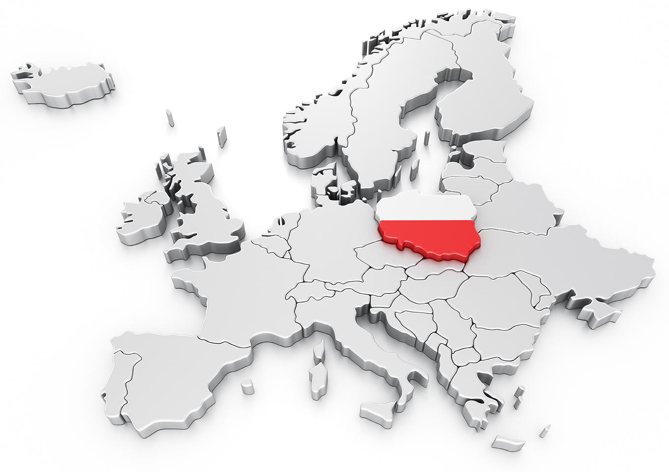 Poland on map of Europe