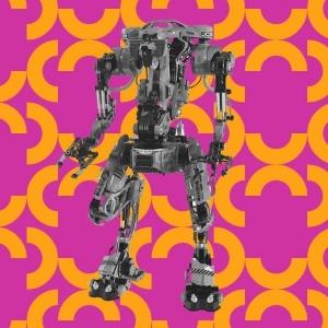 Mechanical robot on abstract background
