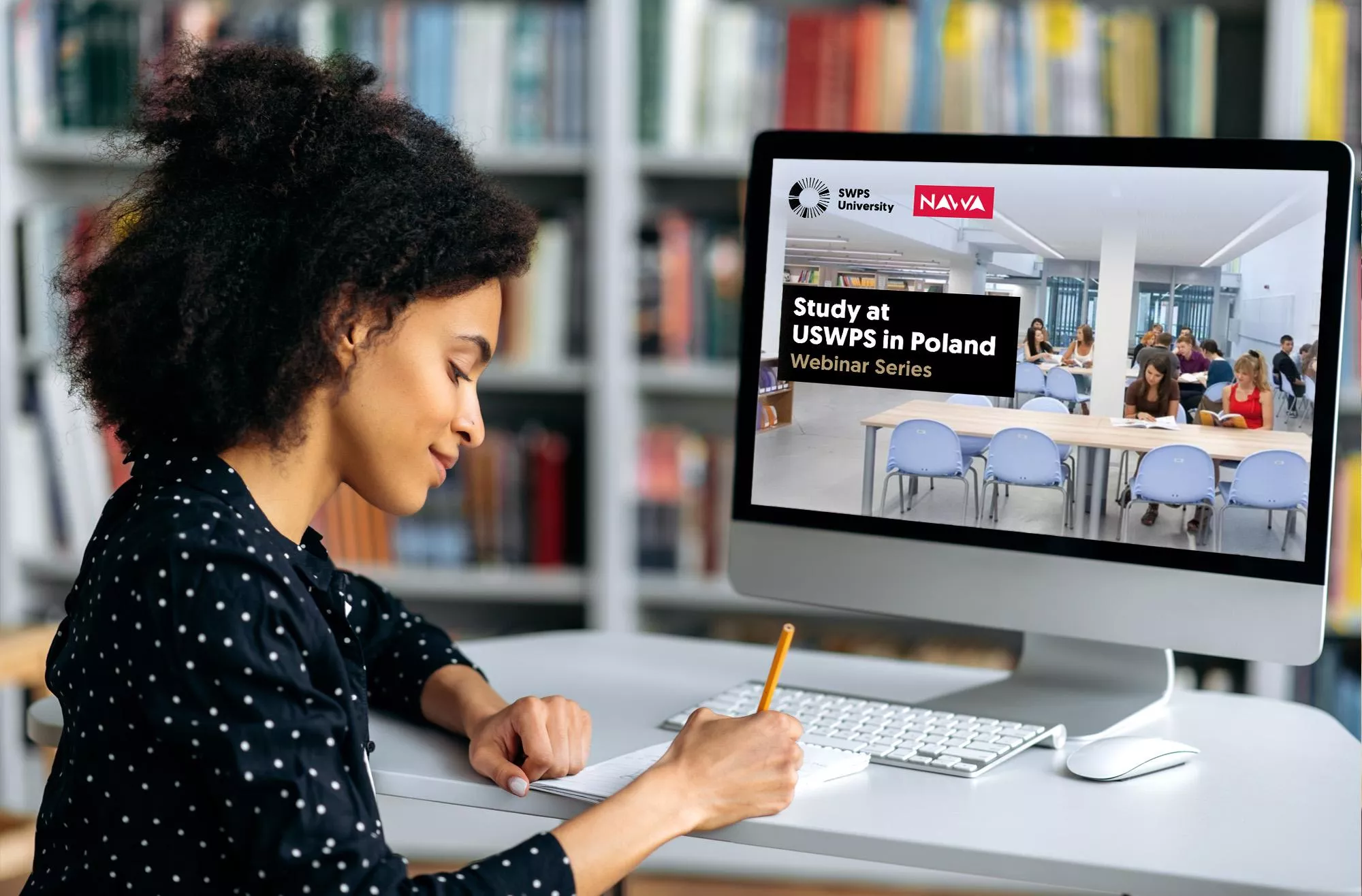 young woman participating in an online webinar